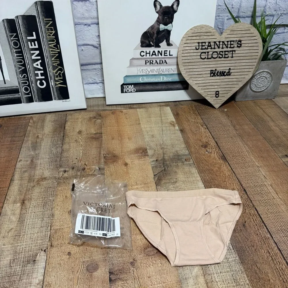 NEW Victoria's Secret Cotton Logo Signature Bikini Panties XS nude